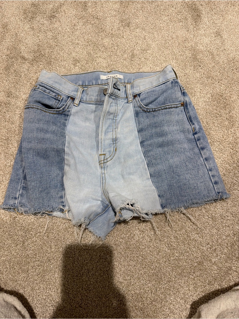 PacSun High-Rise Two-Tone Denim Shorts - Light & Medium Blue